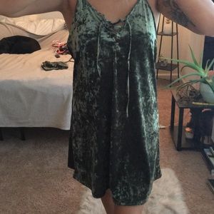 Olive green velvet dress